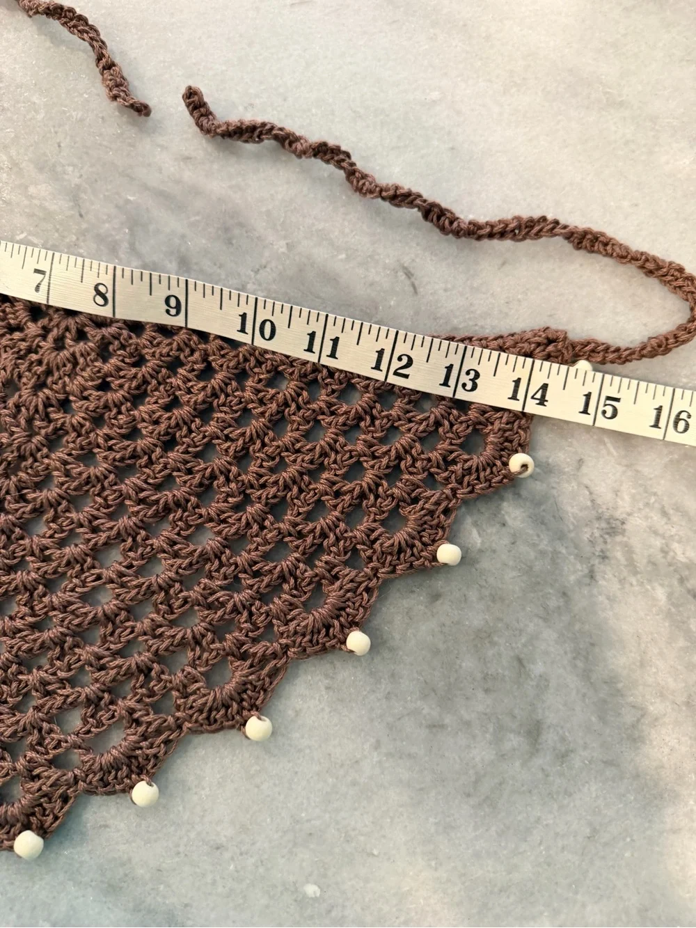 Handmade Crochet Wood Beaded Kerchief Head Scarf Cotton Boho Bandana Cottagecore